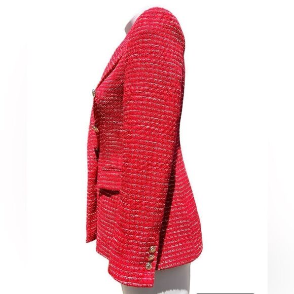 ZARA RED Texture Double Breast Blazer Size Small - Picture 4 of 14